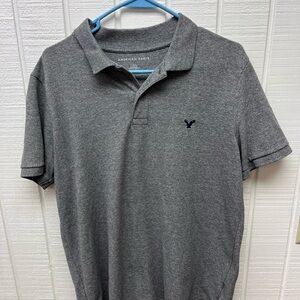 American Eagle Men’s Large Grey Polo w/Navy Blue Embroidered Logo Preppy